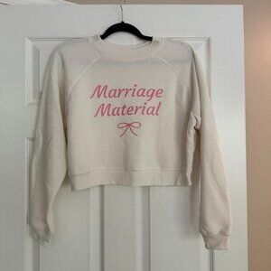 Marriage Material Crop Crewneck Sweater for Brides - Size Small